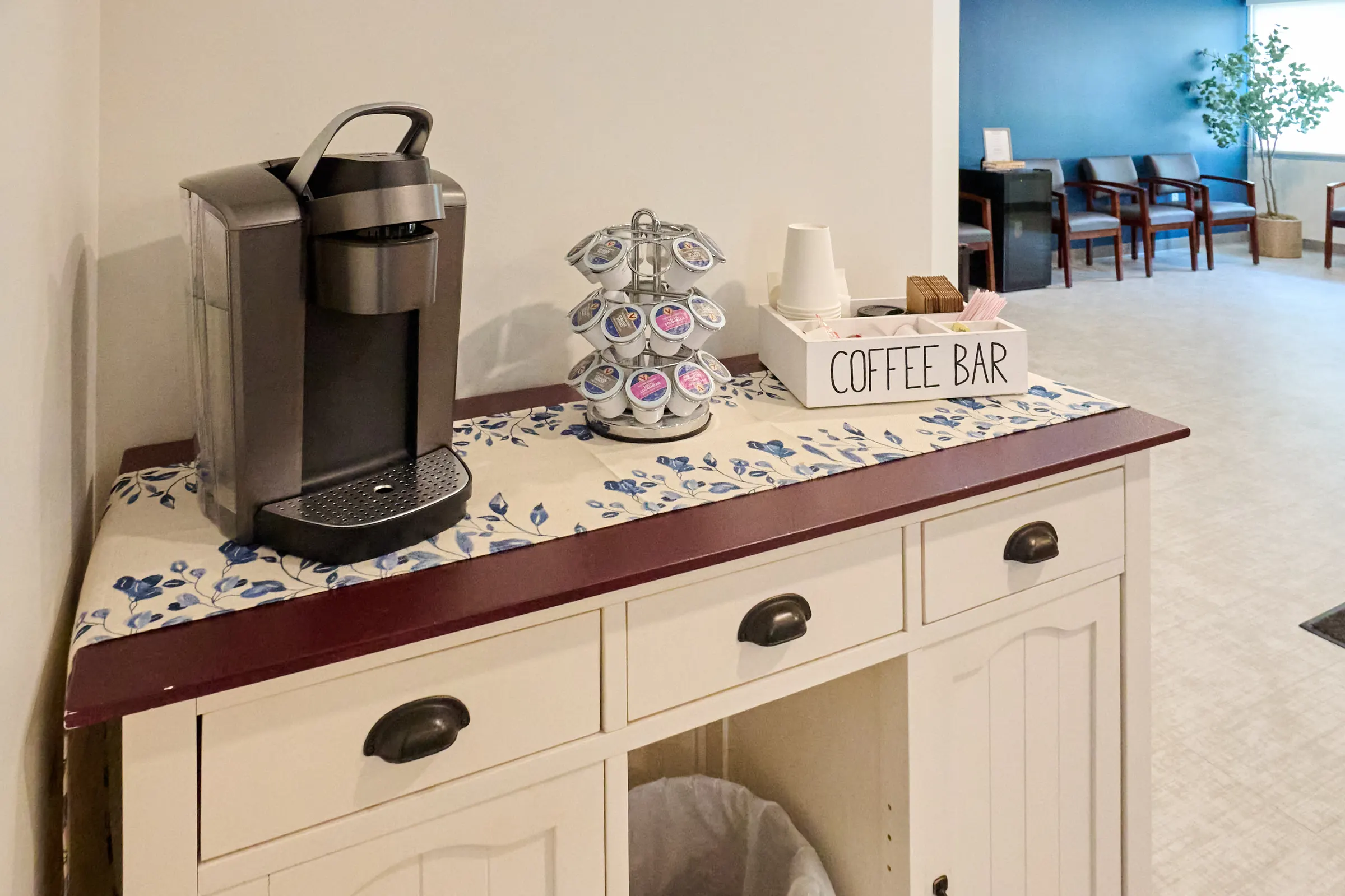 Complimentary coffee bar for patients